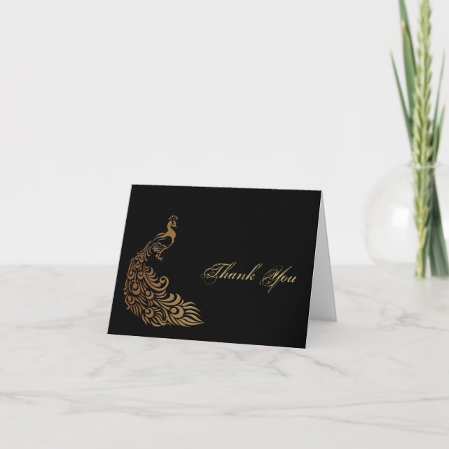 Bronze Art Deco Peacock and Floral Thank You Card (Front)