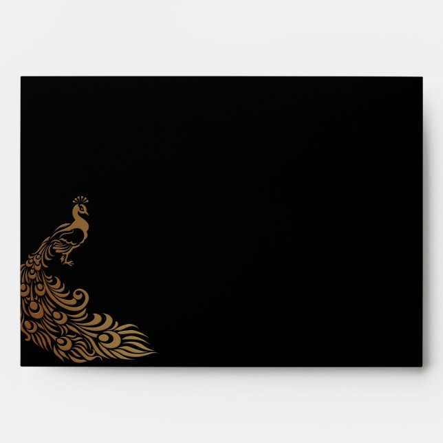 Bronze Art Deco Peacock and Floral Wedding Envelopes (Front)