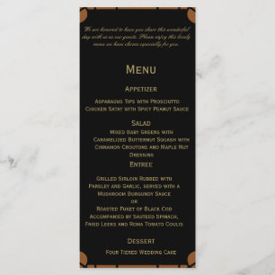 Bronze Art Deco Peacock and Floral Wedding Menu