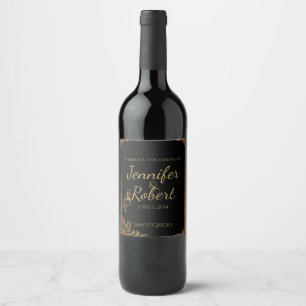 Bronze Art Deco Peacock and Floral Wine Label