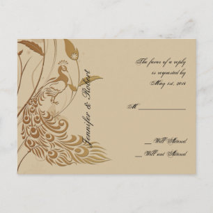 Bronze Art Deco Peacock Floral RSVP Postcard v2