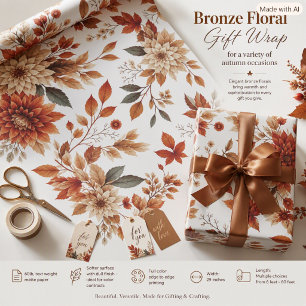 Bronze Autumn Seasonal Floral Leaves   Wrapping Paper