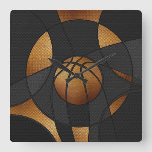 Bronze Basketball Abstract Art Square Wall Clock