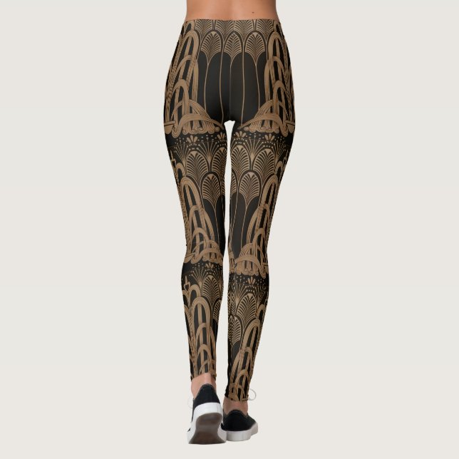 Bronze,black,art deco, art nouveau, floral,pattern leggings (Back)