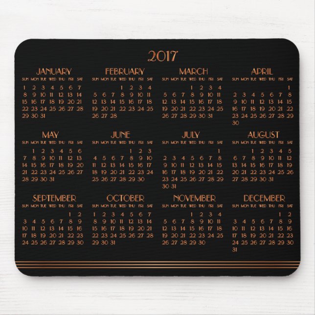 Bronze Black Art Deco Calendar 2017 Mouse Pad (Front)
