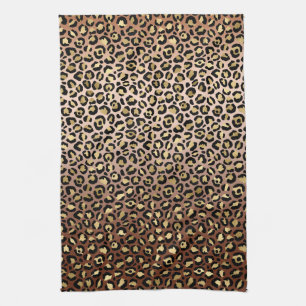 Bronze Black Gold Ombre Leopard Print           Tea Towel