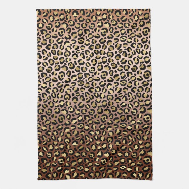 Bronze Black Gold Ombre Leopard Print           Tea Towel (Vertical)