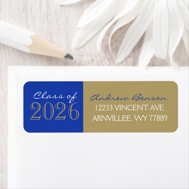 Bronze & Blue Graduation Return Address Labels (Insitu)