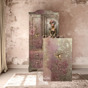 Bronze Blush, Gold Hummingbird, Embossed Floral Tissue Paper