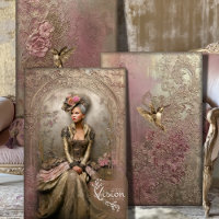 Bronze Blush Victorian Woman Gold Hummingbirds