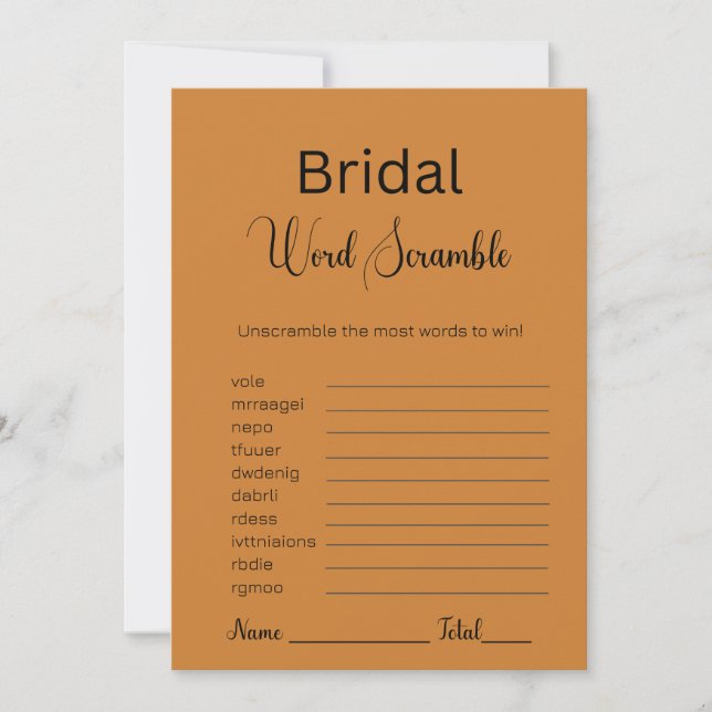 Bronze Bridal Word Scramble Game Invitation (Front)
