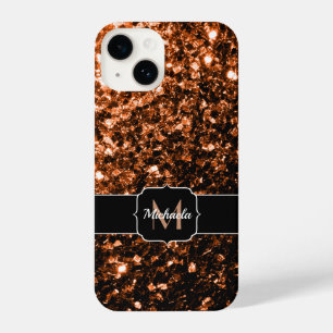 Bronze brown copper faux glitter sparkles Monogram iPhone 14 Case