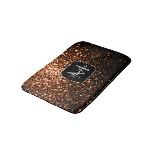 Bronze brown copper faux glitters sparkle Monogram Bath Mat