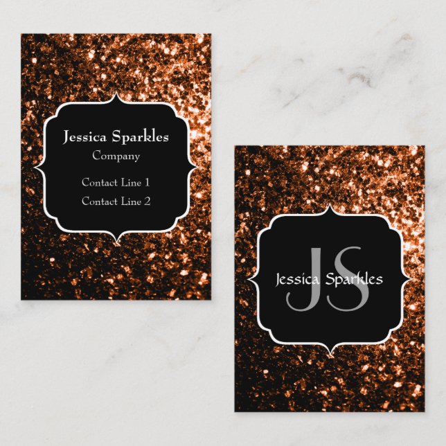 Bronze brown copper faux glitters sparkle Monogram Business Card (Front/Back)