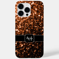 Bronze brown copper faux glitters sparkle Monogram