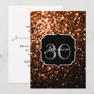 Bronze brown copper faux glitters sparkle Monogram Invitation