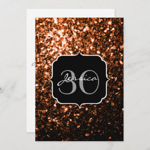 Bronze brown copper faux glitters sparkle Monogram Invitation