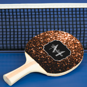 Bronze brown copper faux glitters sparkle Monogram Ping Pong Paddle