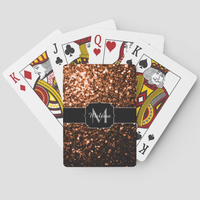 Bronze brown copper faux glitters sparkle Monogram Playing Cards (Back)
