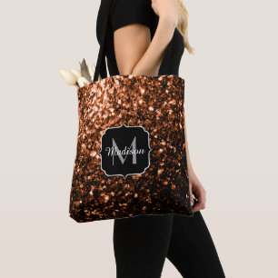 Bronze brown copper faux glitters sparkle Monogram Tote Bag