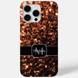 Bronze brown faux glitter sparkles Monogram iPhone 15 Pro Max Case