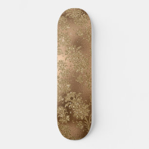 Bronze Brown Golden Flowers Leaves Branches Bright Skateboard