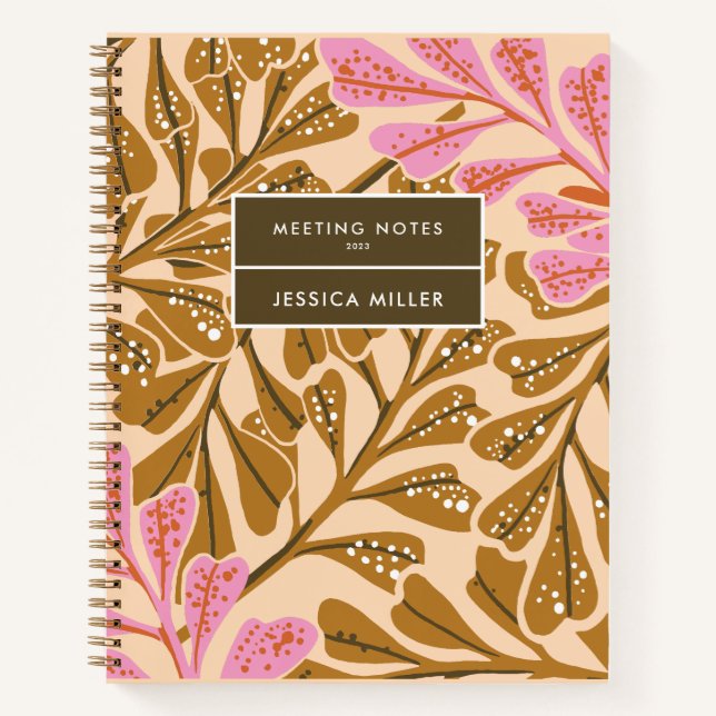 Bronze brown & Sugar pink dotted Personalise Name Notebook (Front)