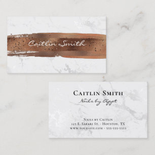 Bronze Brush Stroke Silver White Foil Marble Business Card