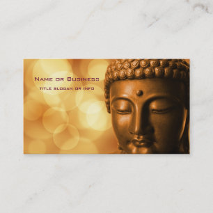 Bronze Buddha Statue with Golden Bokeh Background Business Card