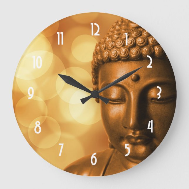 Bronze Buddha Statue with Golden Bokeh Background Large Clock (Front)