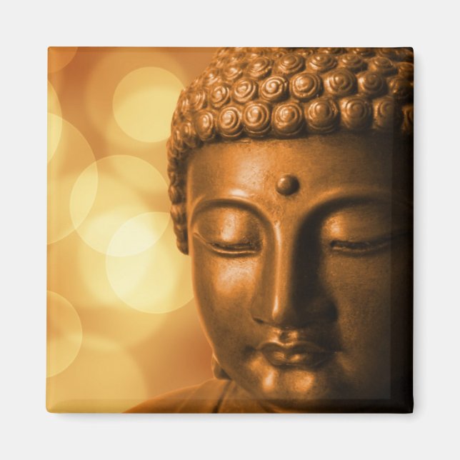 Bronze Buddha Statue with Golden Bokeh Background Magnet (Front)