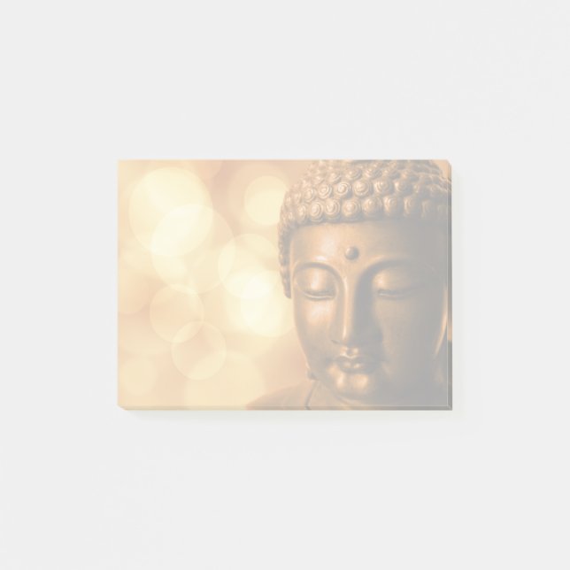 Bronze Buddha Statue with Golden Bokeh Background Post-it Notes (Front)