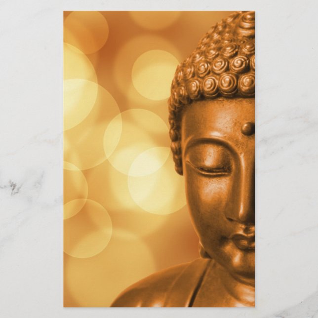 Bronze Buddha Statue with Golden Bokeh Background Stationery (Front)