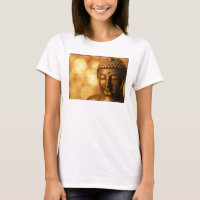 Bronze Buddha Statue with Golden Bokeh Background