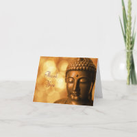 Bronze Buddha Statue with Golden Bokeh Thank You