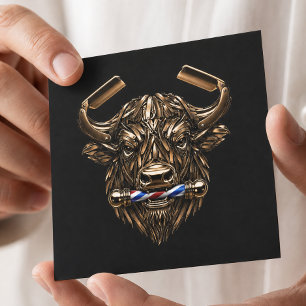 Bronze Buffalo Razor Barber Shop Logo Hair Stylist Square Business Card