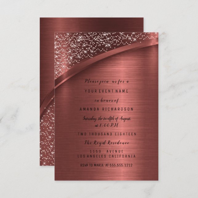 Bronze Burgund Glitter Sweet 16th Birthday Party Invitation (Front/Back)