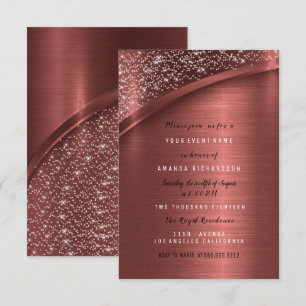 Bronze Burgundy Glitter Bridal Shower Birthday Invitation