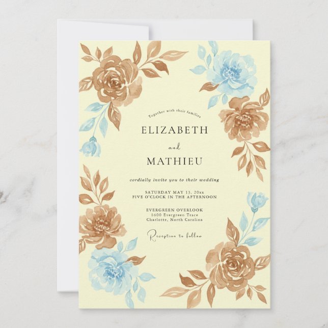 Bronze Butter Peony Wedding Invitation (Front)