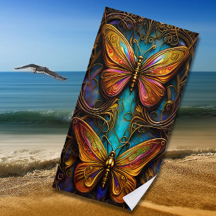 Bronze Butterflies on Aqua Blue Beach Towel