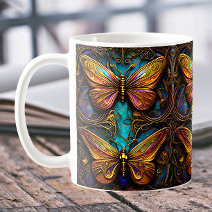 Bronze Butterflies on Aqua Blue Coffee Mug
