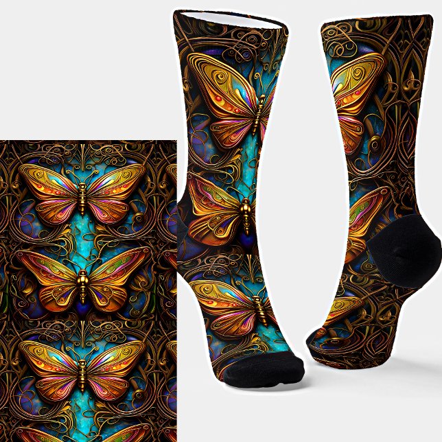 Bronze Butterflies on Aqua Blue Socks (Creator Uploaded)
