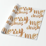 Bronze Calligraphy Merry Christmas Wrapping Paper<br><div class="desc">Bronze and white wrapping paper with Merry Christmas written in a calligraphy font. Note: the bronze is just a printed bronze colour.</div>