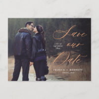 Bronze Calligraphy Overlay Photo Save the Date