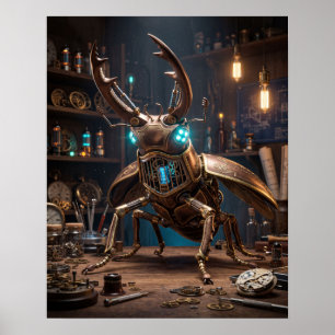 Bronze Clockwork Stag Beetle Art Poster