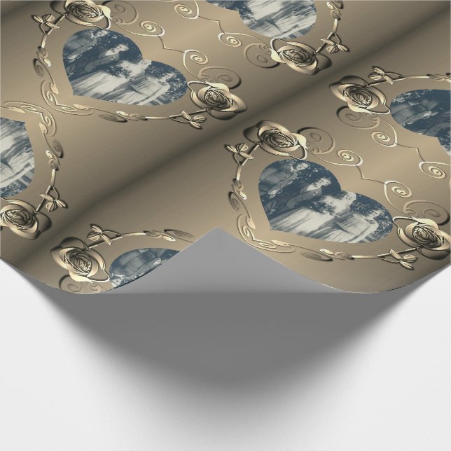 Bronze Colour Rose Heart Frame Your Photo  Wrappin Wrapping Paper (Corner)