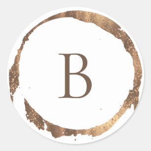 Bronze Copper Gold Foil Glitter Sparkle Monogram Classic Round Sticker