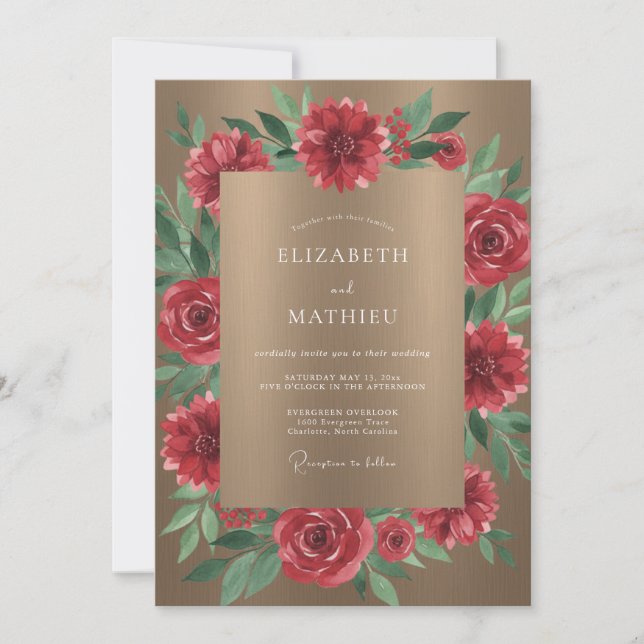 Bronze Crimson Petal Wedding Invitation (Front)