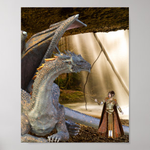Bronze Dragon with Fairy Elf  Queen Poster
