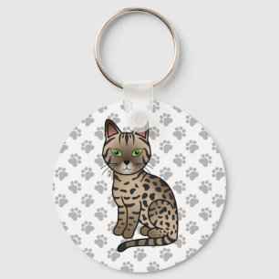 Bronze Egyptian Mau Cute Cartoon Cat Illustration Key Ring